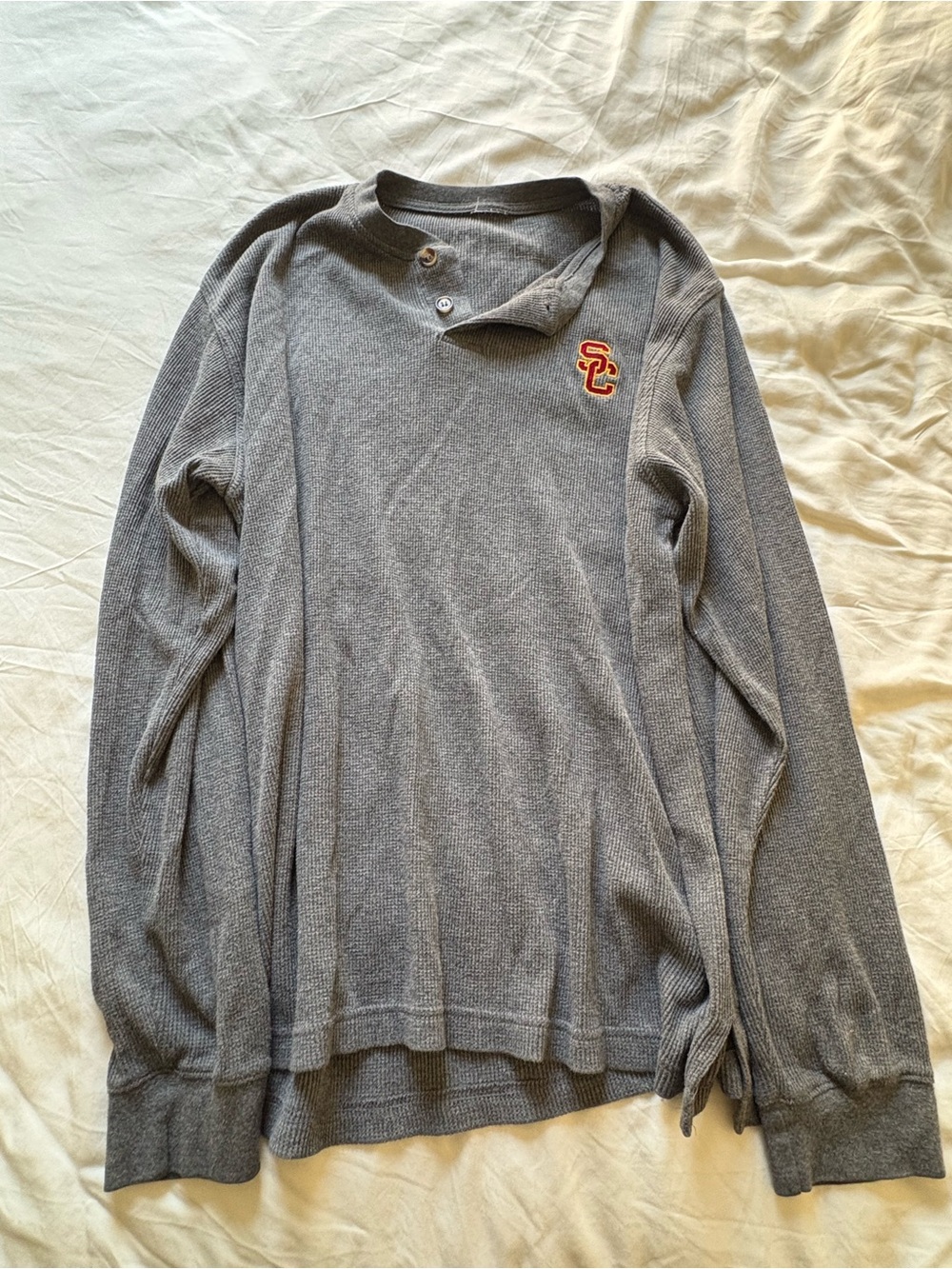 USC Team Trojan Gray Long-Sleeve Thermal Sweater with Embroidered Logo